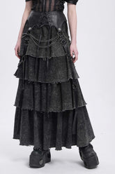 Jupe Punk Femme à Chaînes et Lacets Multicouches Noire